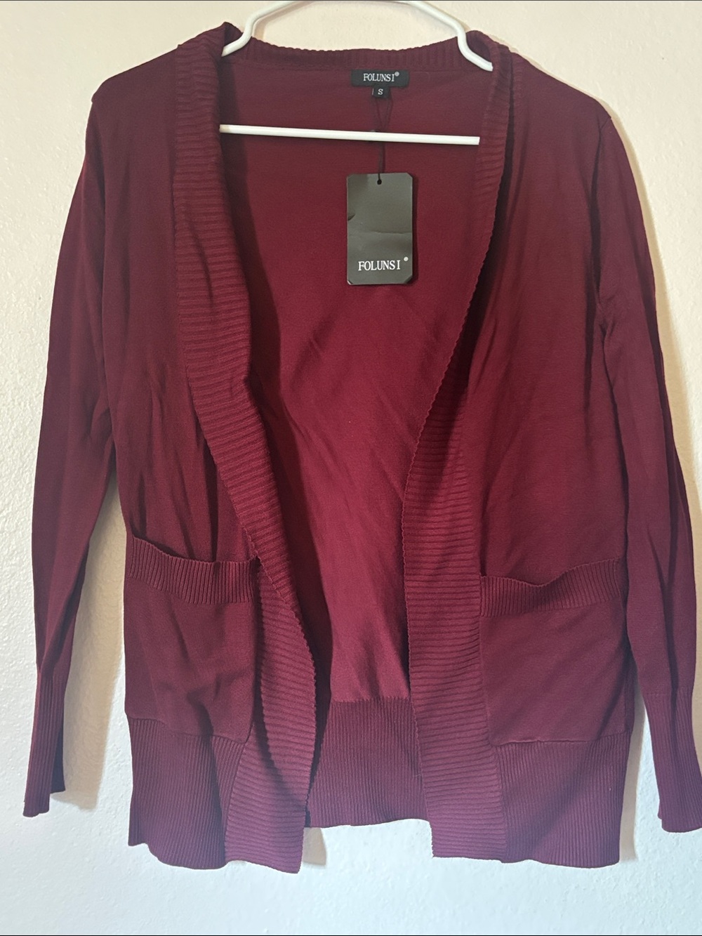 Women's Open Front Burgundy Cardigan Sweater, Size S, NWT